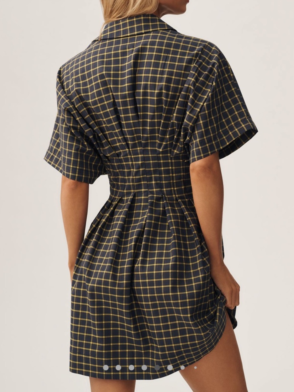 Exquise Tobie NAVY Collared Button-Down Mini Shirt Dress Anthropologie Plaid NEW